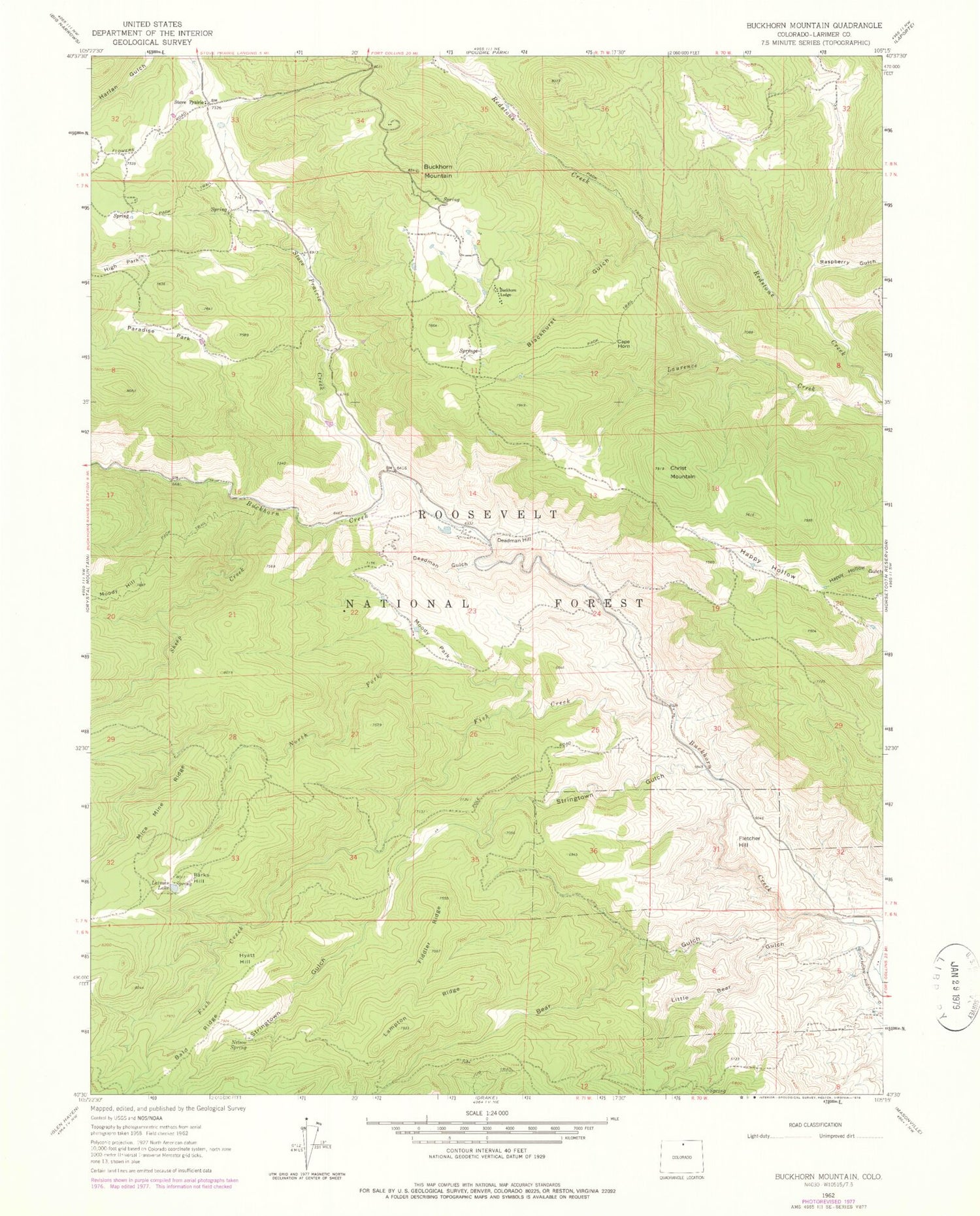 Classic USGS Buckhorn Mountain Colorado 7.5'x7.5' Topo Map Image