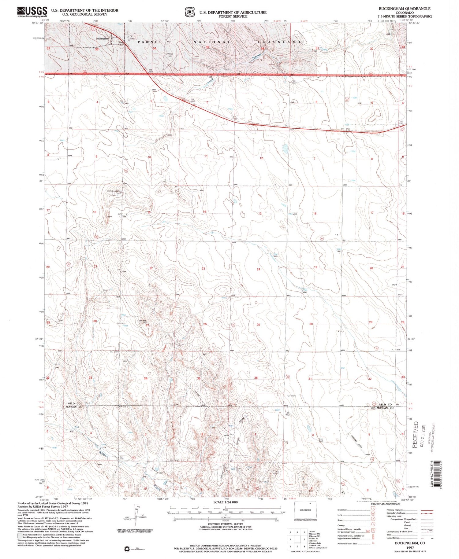 Classic USGS Buckingham Colorado 7.5'x7.5' Topo Map Image