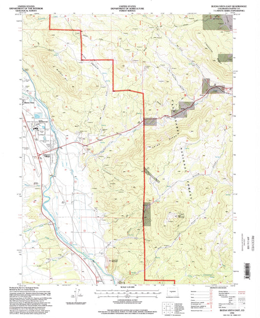 Classic USGS Buena Vista East Colorado 7.5'x7.5' Topo Map Image