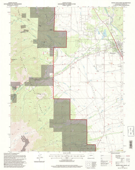 Classic USGS Buena Vista West Colorado 7.5'x7.5' Topo Map Image