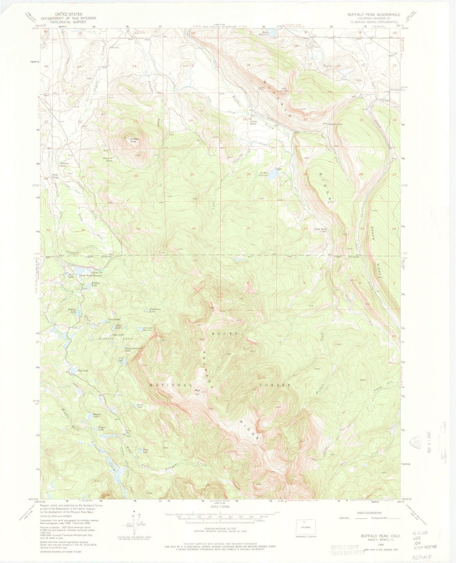 Classic USGS Buffalo Peak Colorado 7.5'x7.5' Topo Map Image