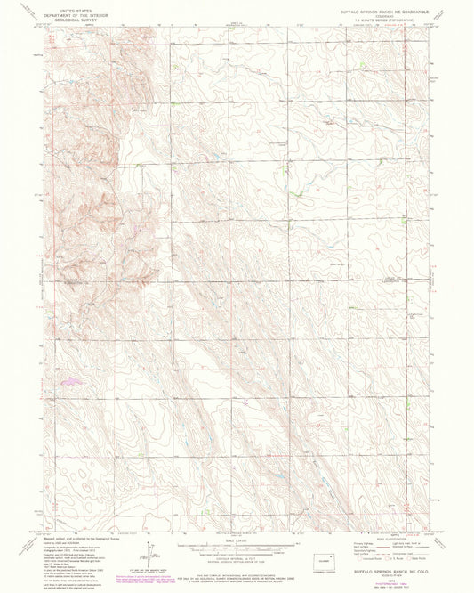Classic USGS Buffalo Springs Ranch NE Colorado 7.5'x7.5' Topo Map Image