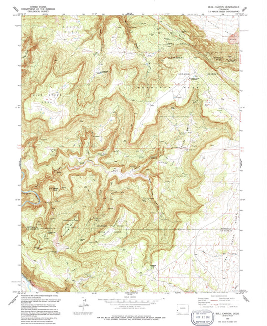 Classic USGS Bull Canyon Colorado 7.5'x7.5' Topo Map Image