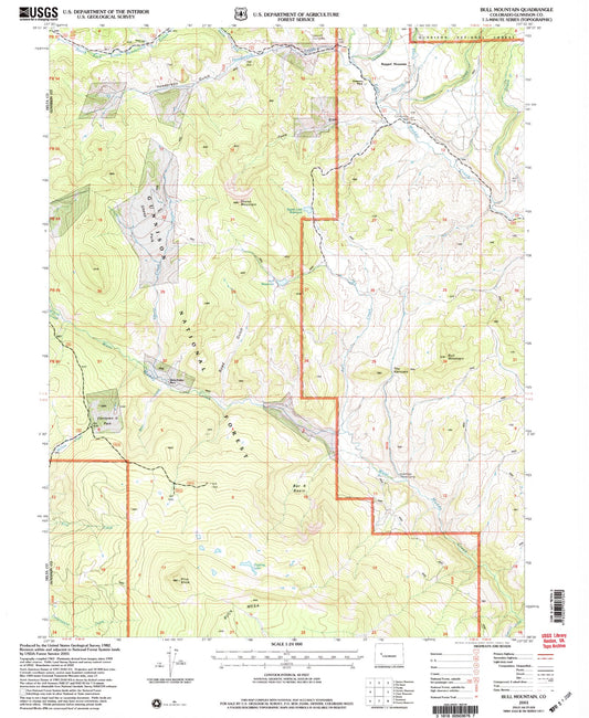 Classic USGS Bull Mountain Colorado 7.5'x7.5' Topo Map Image