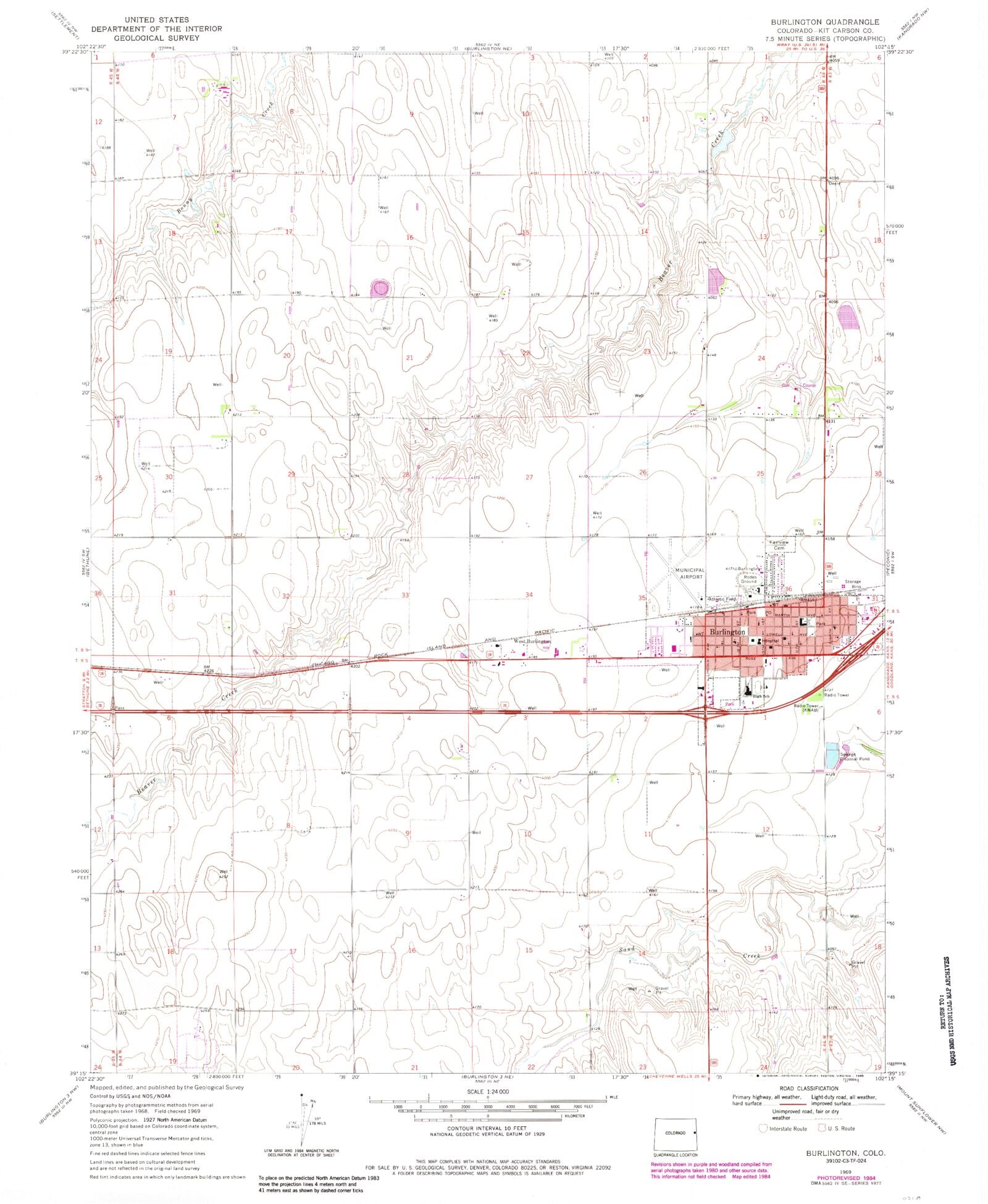 Classic USGS Burlington Colorado 7.5'x7.5' Topo Map MyTopo Map Store