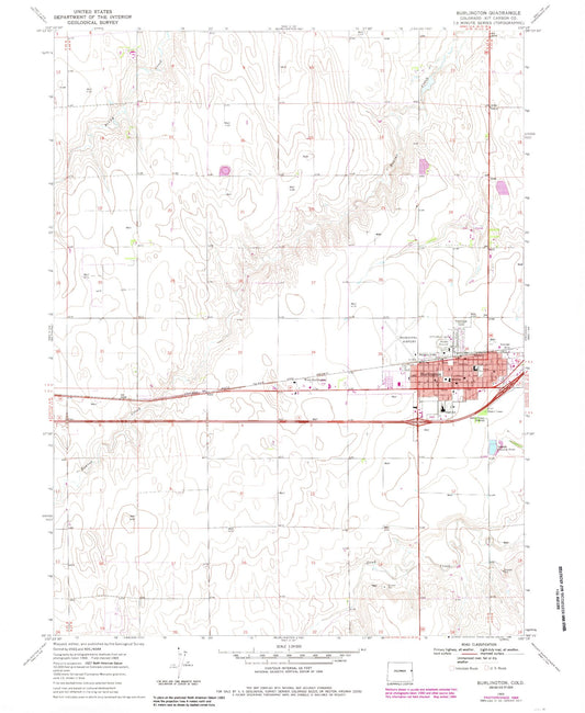Classic USGS Burlington Colorado 7.5'x7.5' Topo Map Image