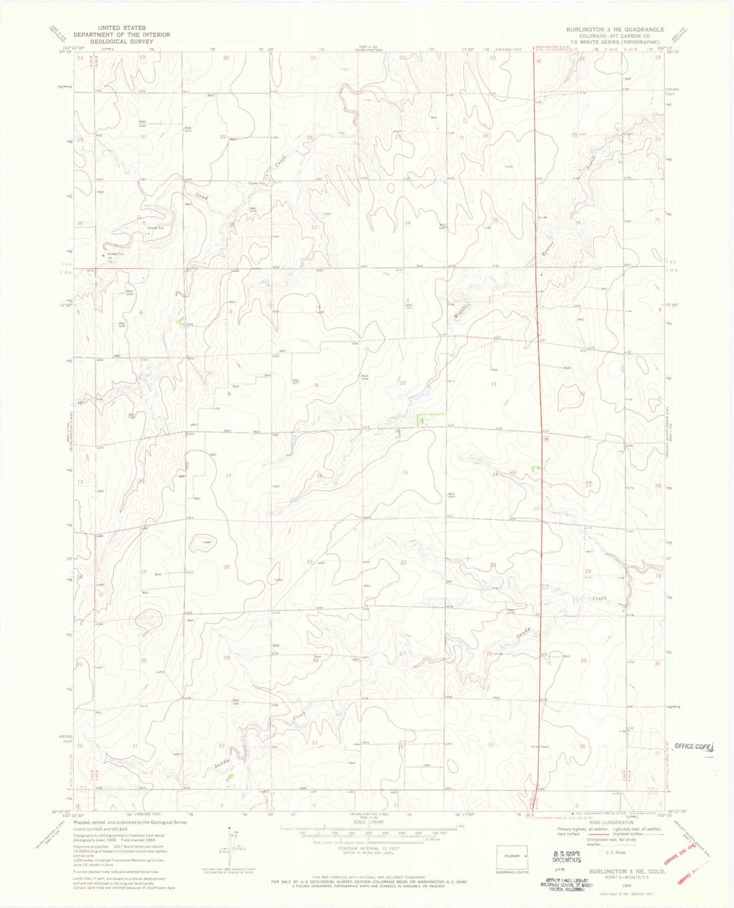Classic USGS South of Burlington Colorado 7.5'x7.5' Topo Map Image