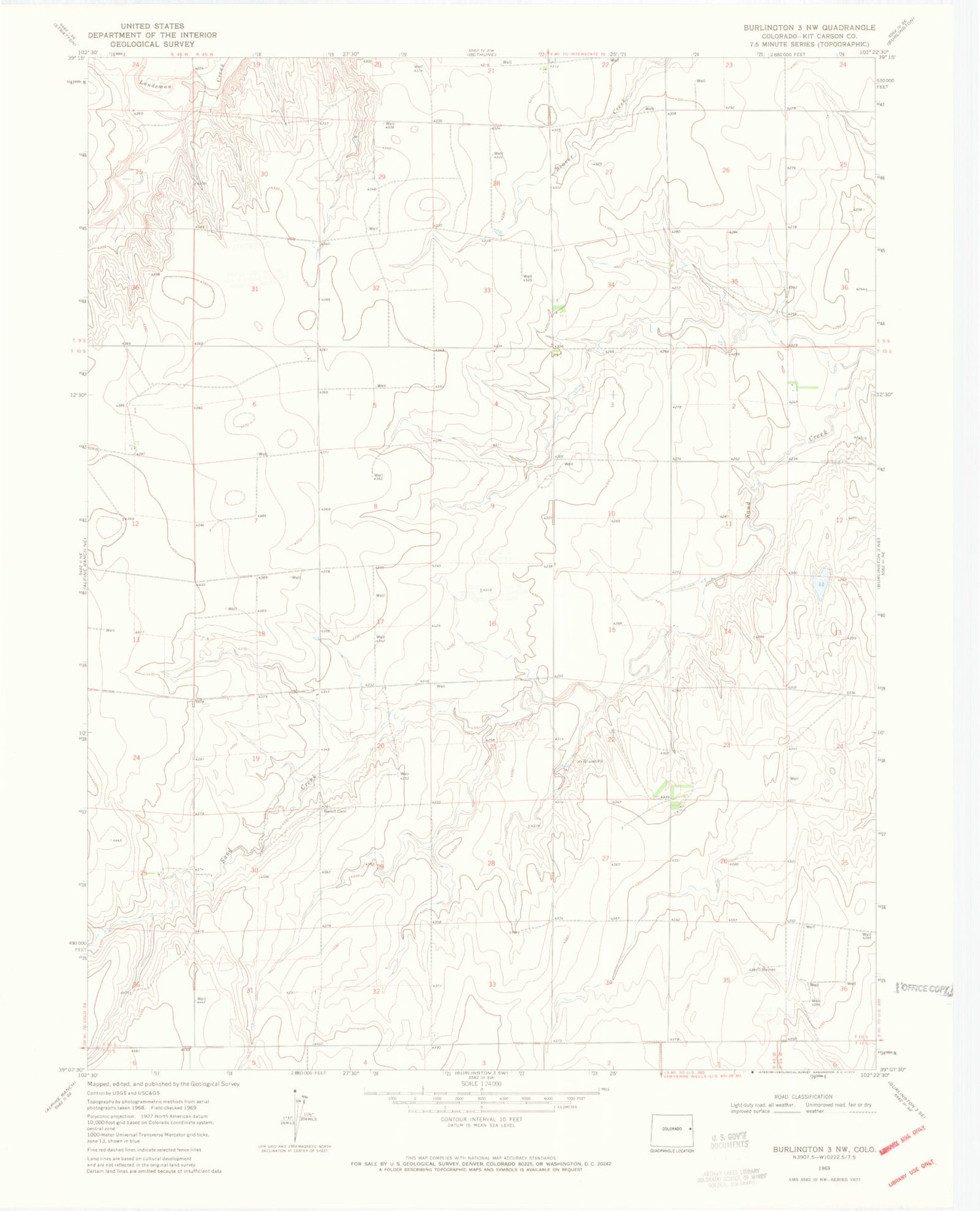 Classic USGS South of Bethune Colorado 7.5'x7.5' Topo Map Image