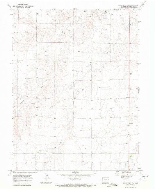 Classic USGS Burlington NE Colorado 7.5'x7.5' Topo Map Image