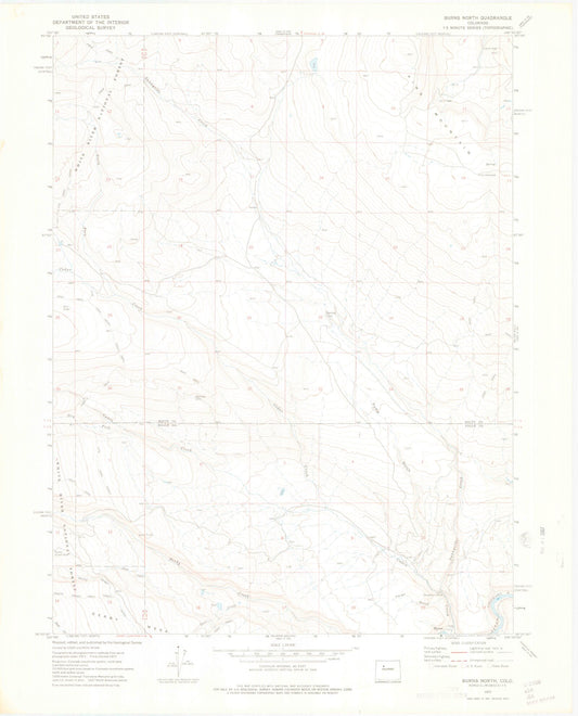 Classic USGS Burns North Colorado 7.5'x7.5' Topo Map Image