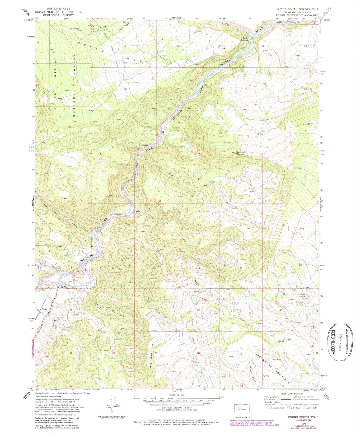 Classic USGS Burns South Colorado 7.5'x7.5' Topo Map Image
