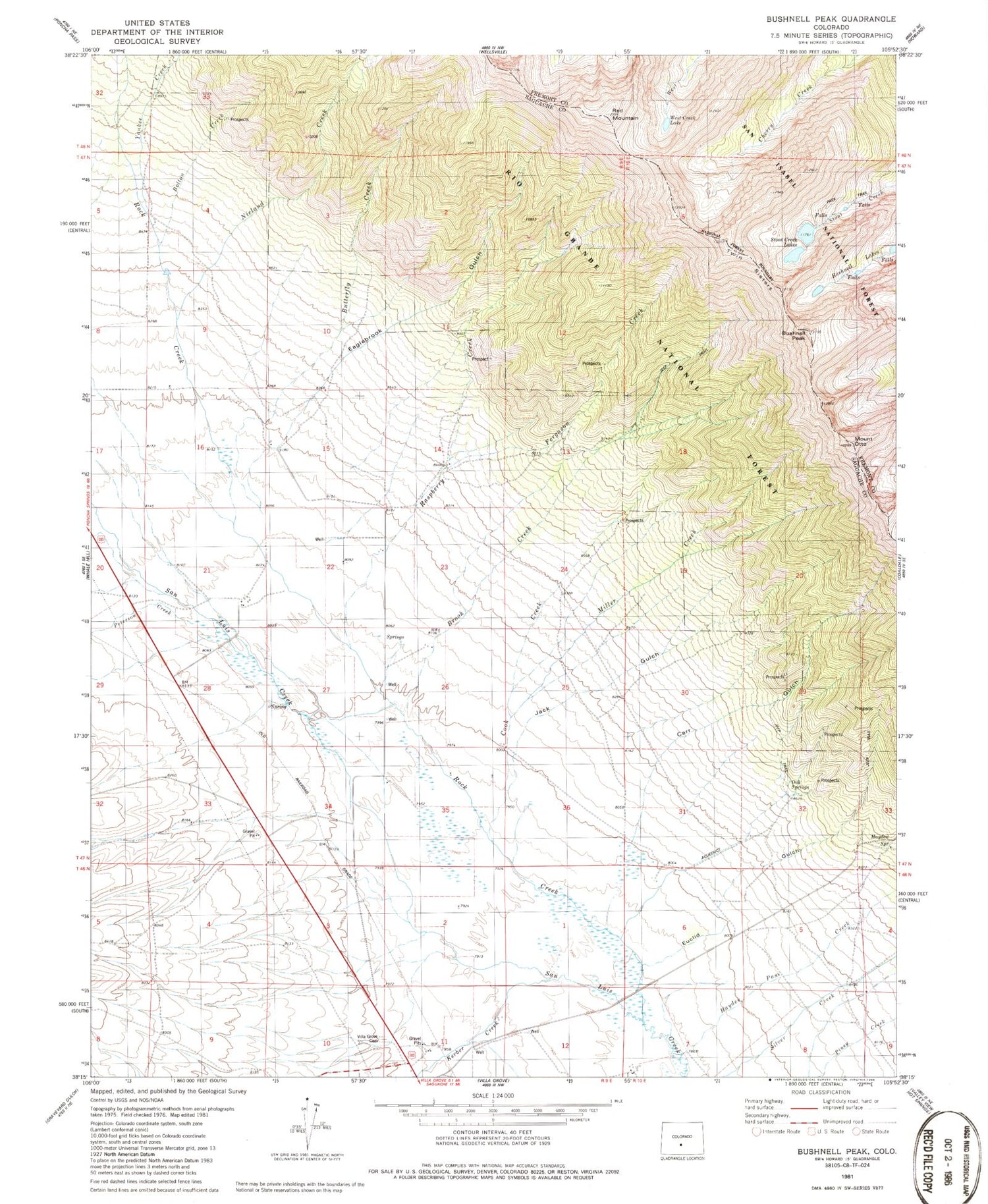 Classic USGS Bushnell Peak Colorado 7.5'x7.5' Topo Map Image