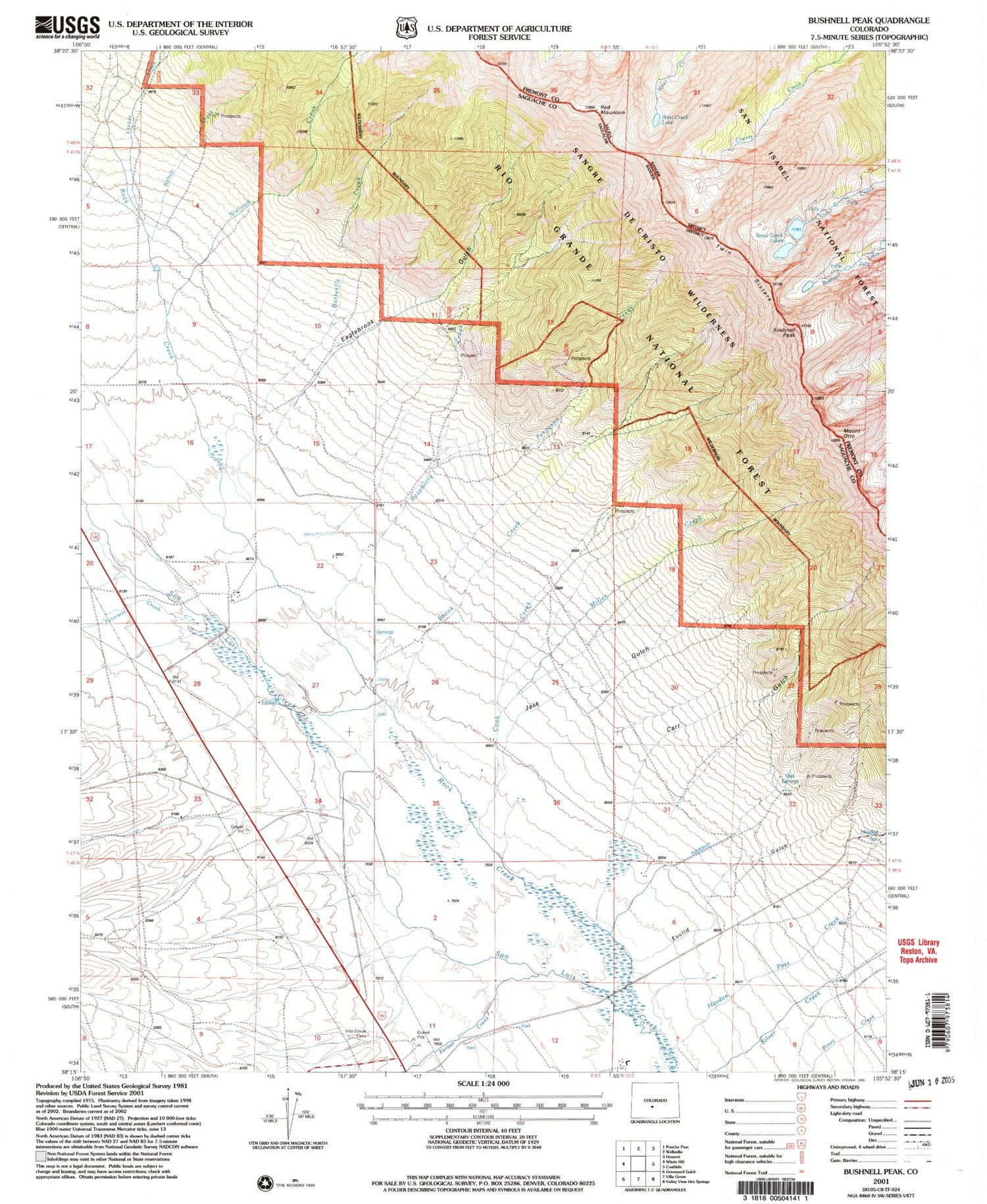 Classic USGS Bushnell Peak Colorado 7.5'x7.5' Topo Map Image