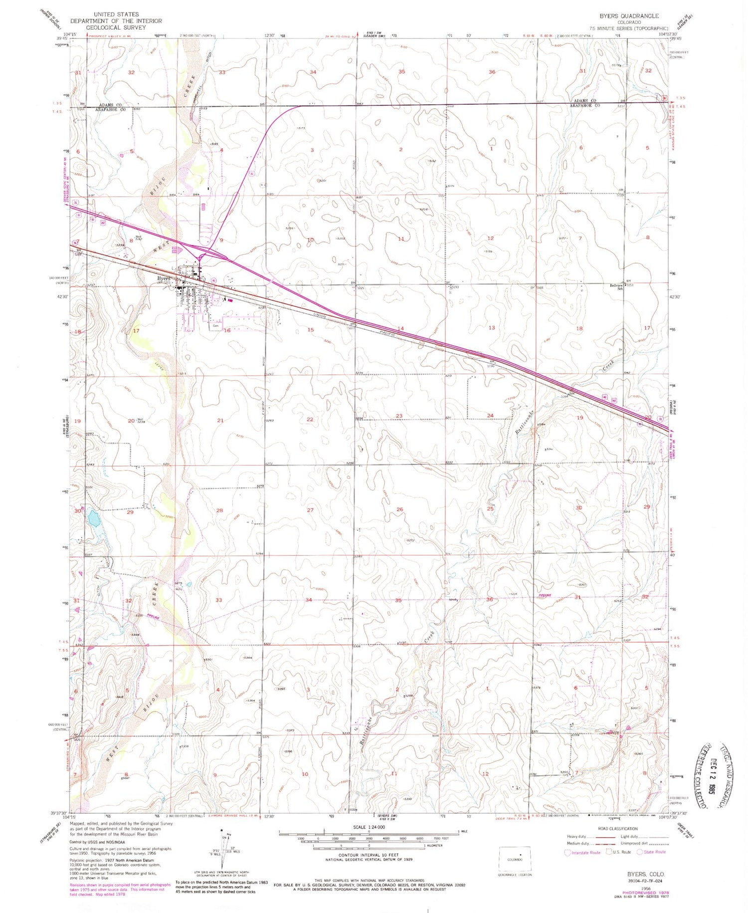 Classic USGS Byers Colorado 7.5'x7.5' Topo Map Image