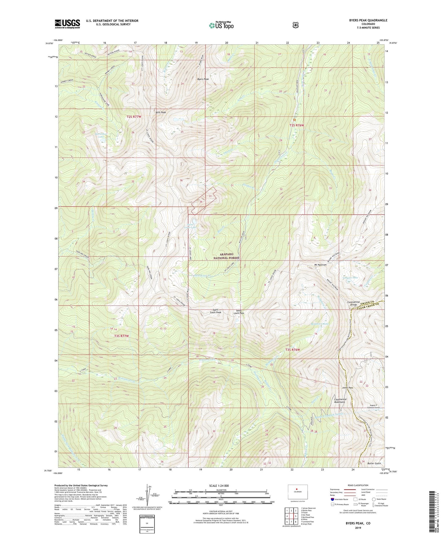 Byers Peak Colorado US Topo Map Image