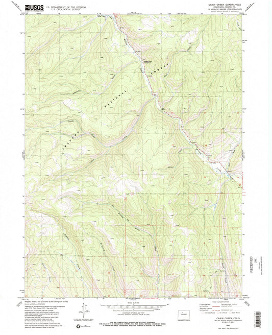 Classic USGS Cabin Creek Colorado 7.5'x7.5' Topo Map Image