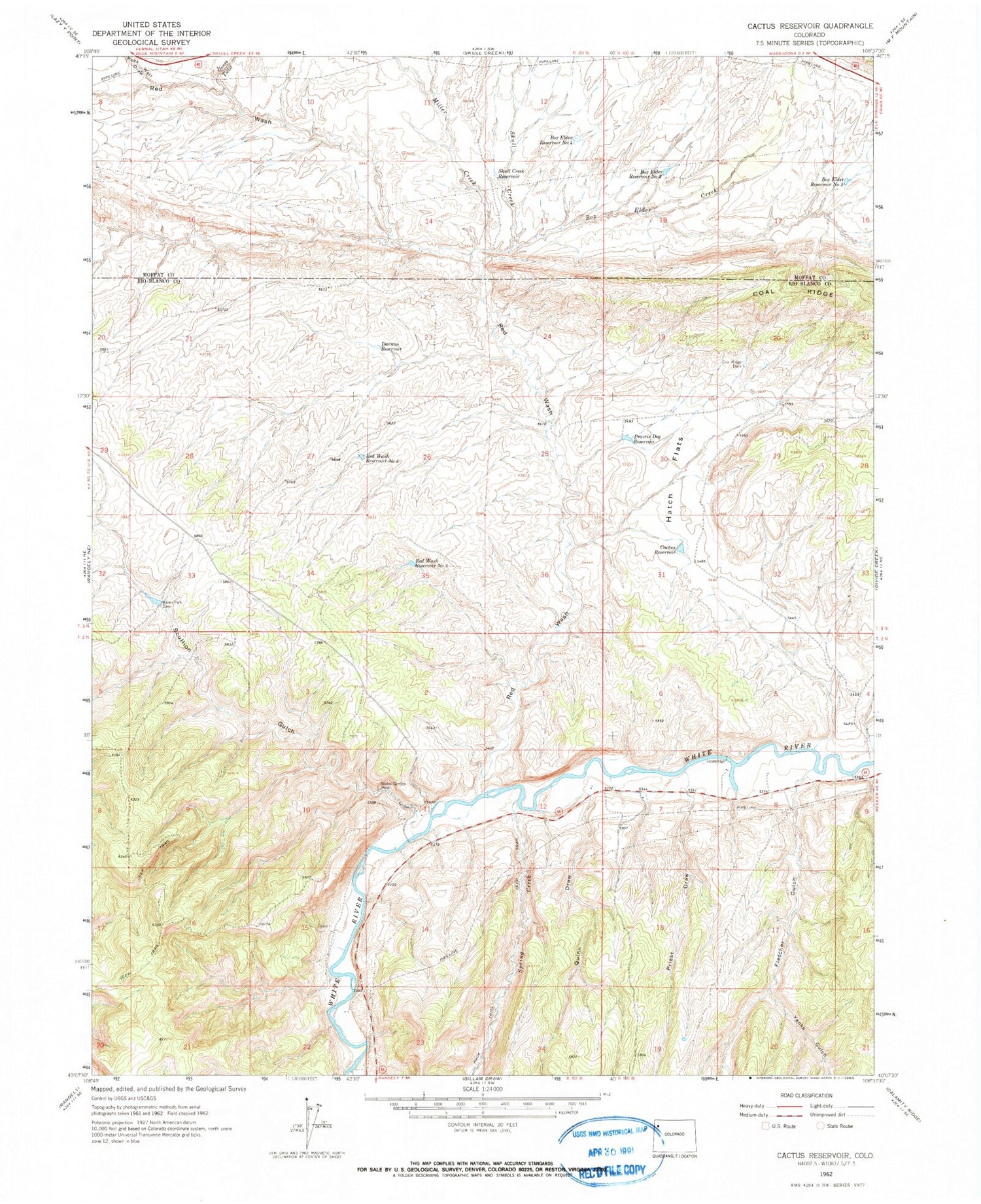 Classic USGS Cactus Reservoir Colorado 7.5'x7.5' Topo Map Image