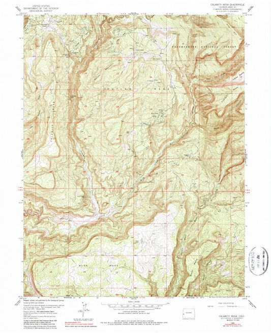 Classic USGS Calamity Mesa Colorado 7.5'x7.5' Topo Map Image