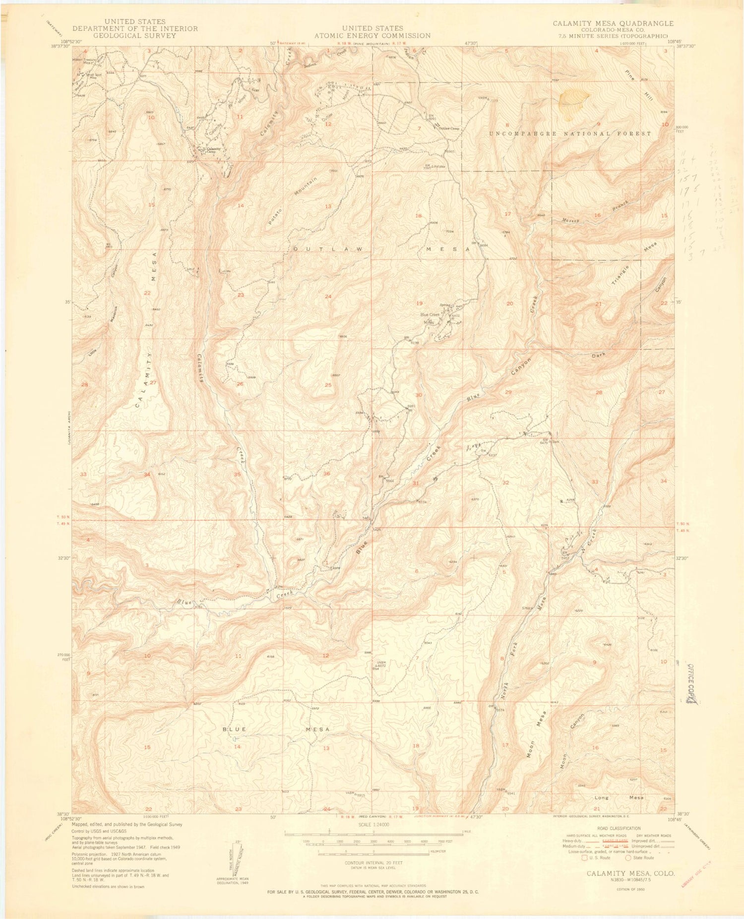 Classic USGS Calamity Mesa Colorado 7.5'x7.5' Topo Map Image