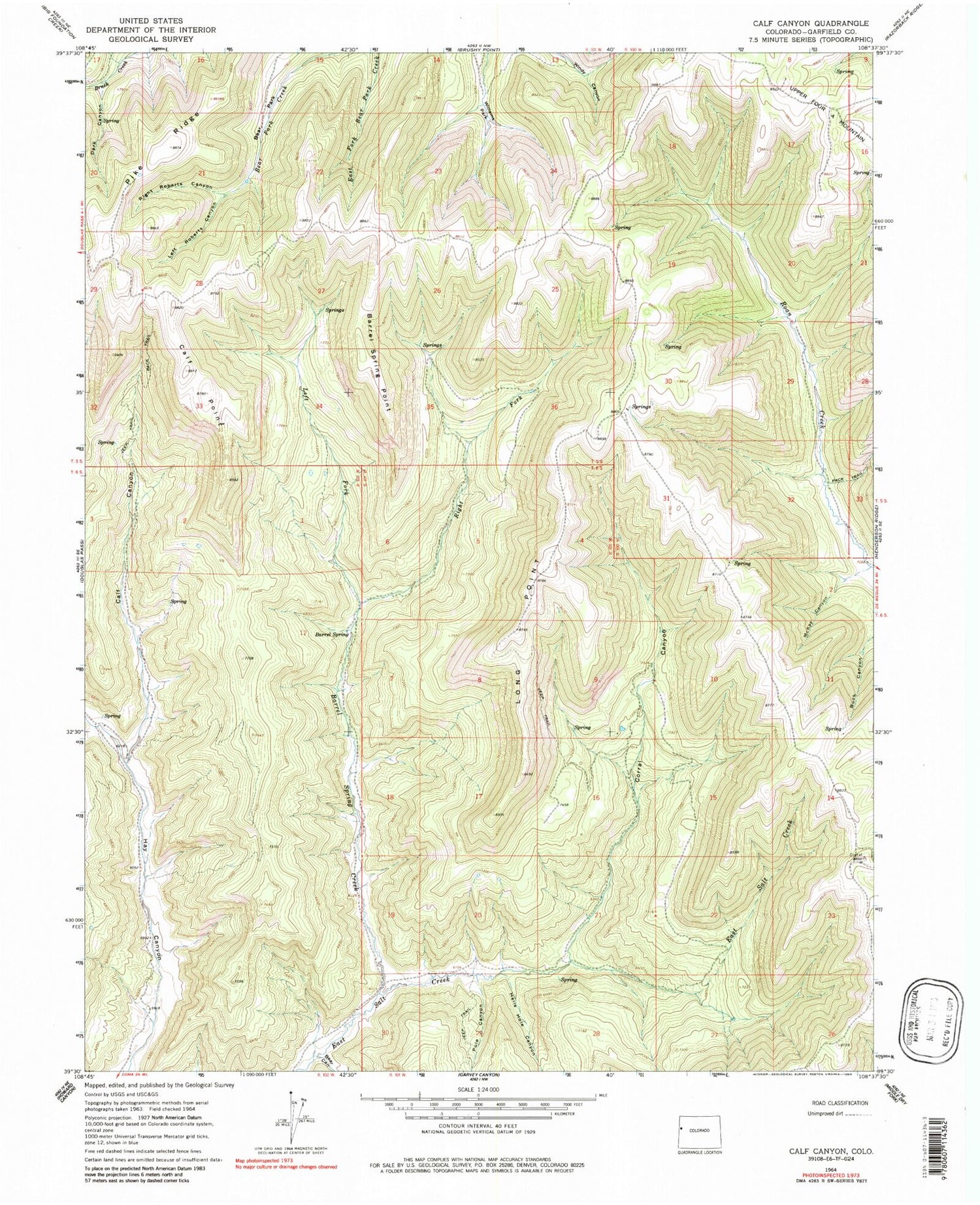 Classic USGS Calf Canyon Colorado 7.5'x7.5' Topo Map Image