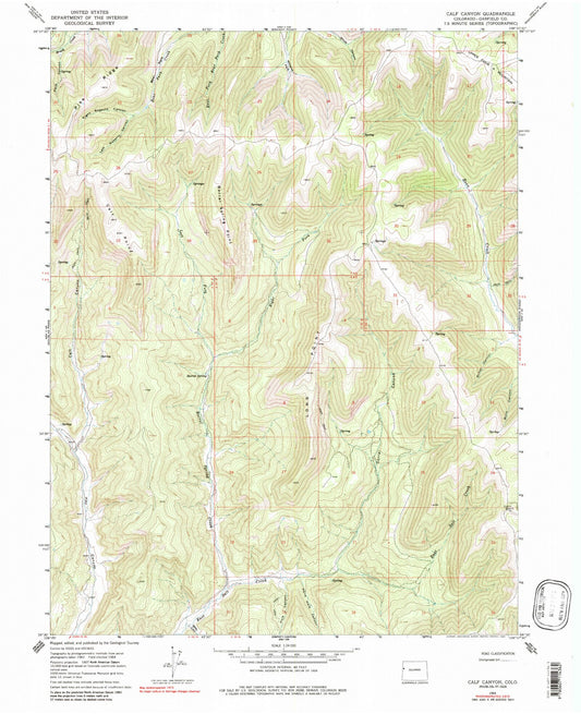 Classic USGS Calf Canyon Colorado 7.5'x7.5' Topo Map Image