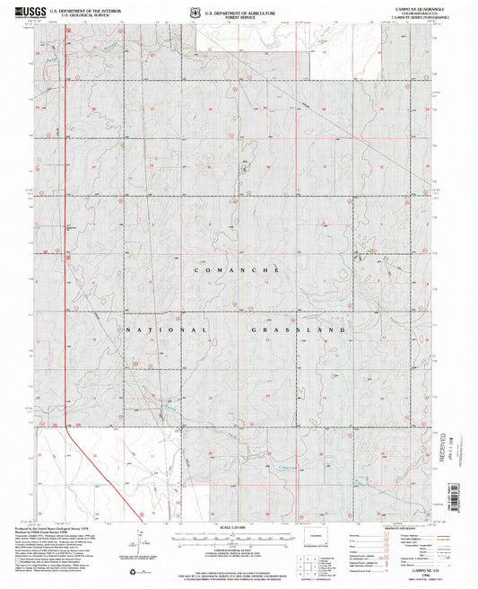 Classic USGS Campo NE Colorado 7.5'x7.5' Topo Map Image