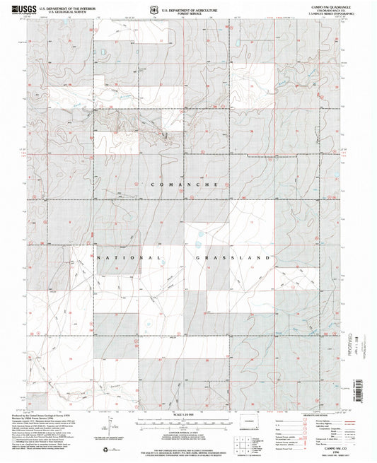 Classic USGS Campo NW Colorado 7.5'x7.5' Topo Map Image
