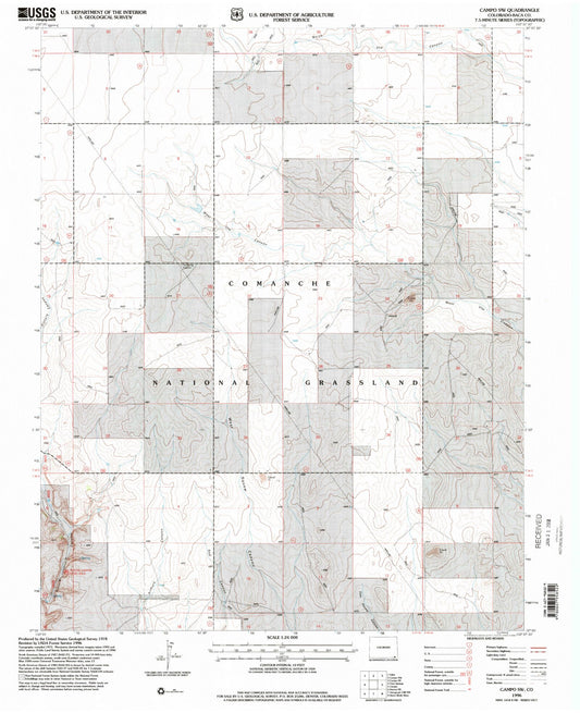 Classic USGS Campo SW Colorado 7.5'x7.5' Topo Map Image