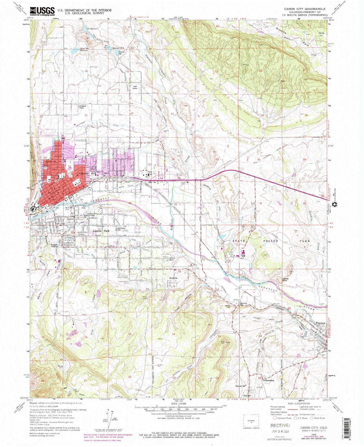 Classic USGS Canon City Colorado 7.5'x7.5' Topo Map Image