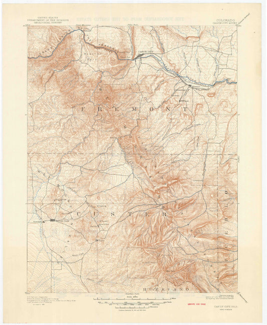 Historic 1892 Canon City Colorado 30'x30' Topo Map Image