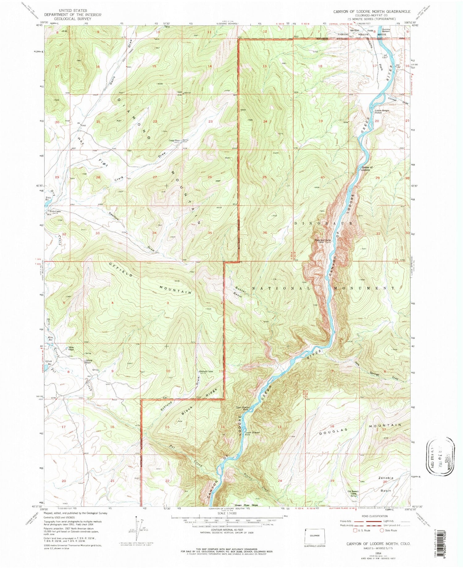 Classic USGS Canyon of Lodore North Colorado 7.5'x7.5' Topo Map Image