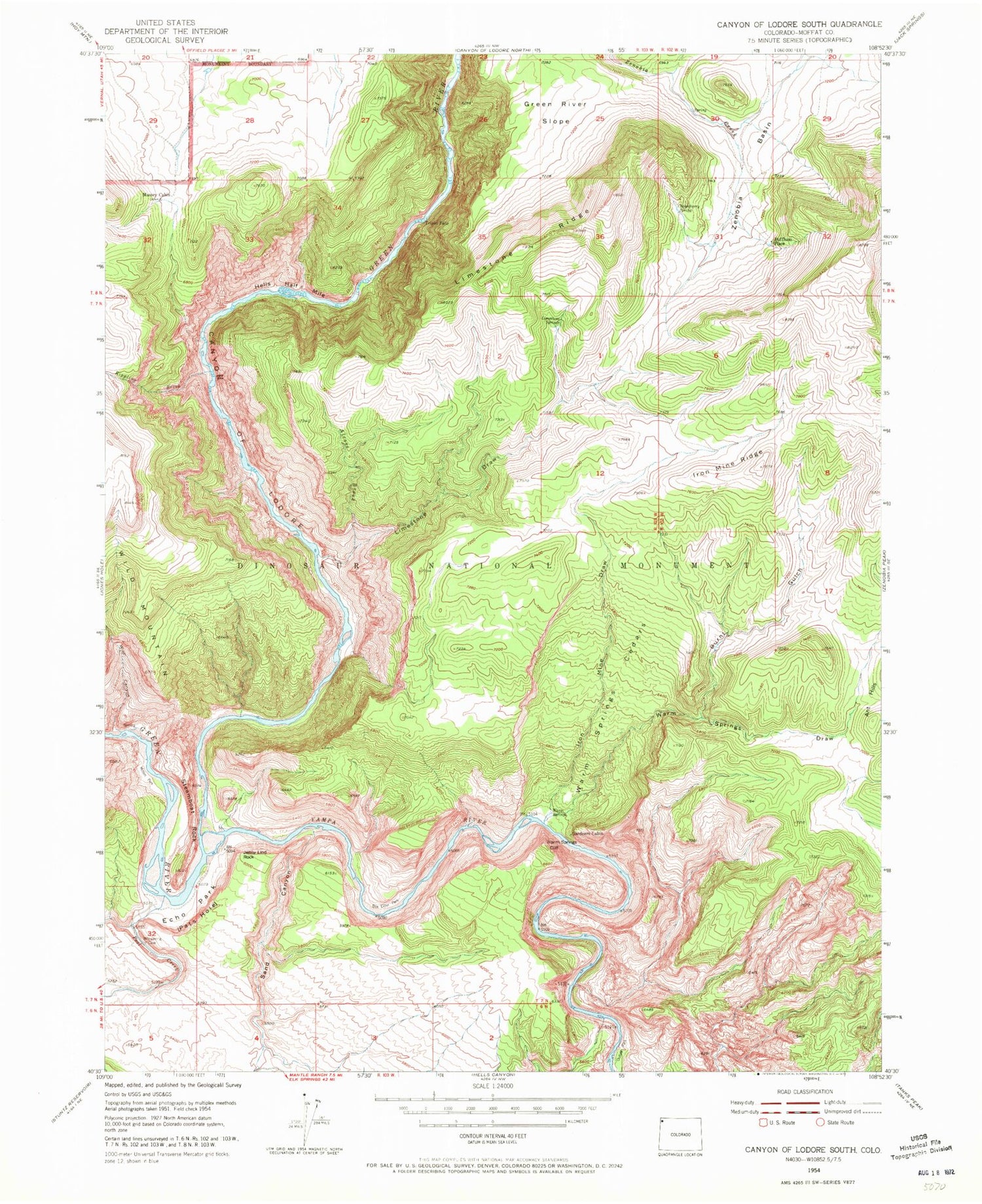 Classic USGS Canyon of Lodore South Colorado 7.5'x7.5' Topo Map Image