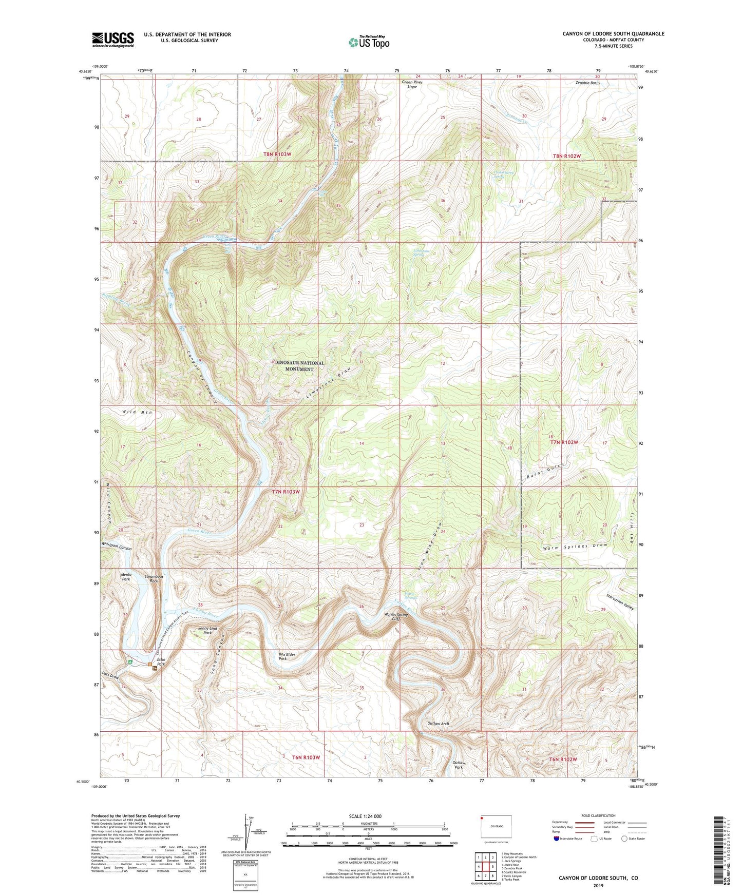 Canyon of Lodore South Colorado US Topo Map Image