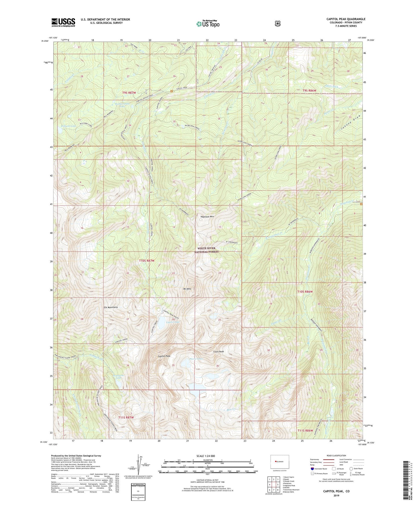 Capitol Peak Colorado US Topo Map Image
