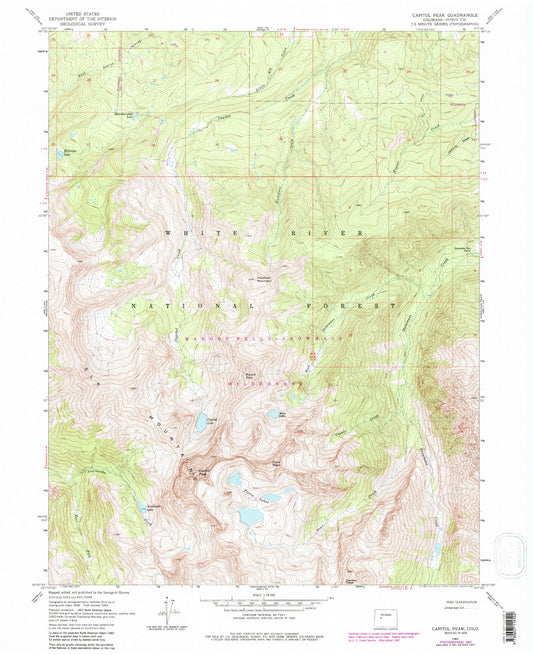 USGS Classic Capitol Peak Colorado 7.5'x7.5' Topo Map Image