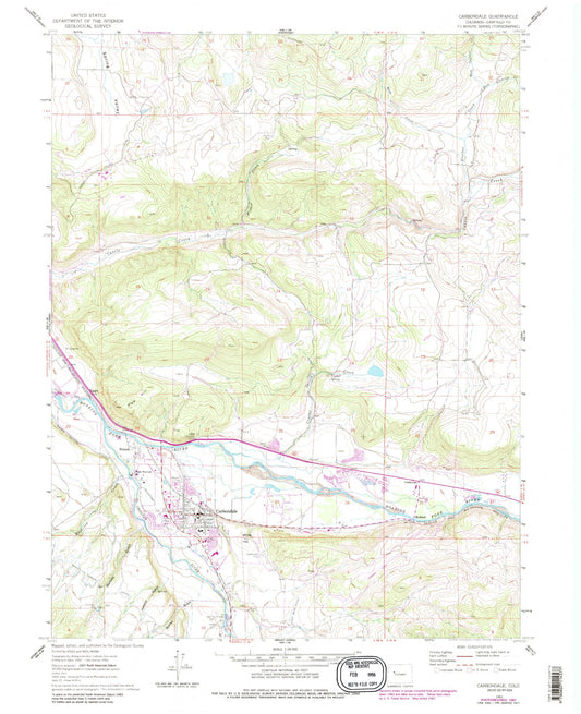 Classic USGS Carbondale Colorado 7.5'x7.5' Topo Map Image
