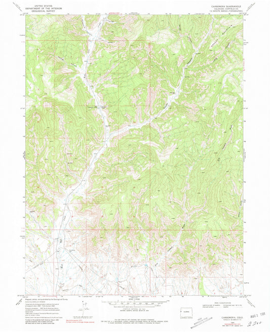 Classic USGS Carbonera Colorado 7.5'x7.5' Topo Map Image