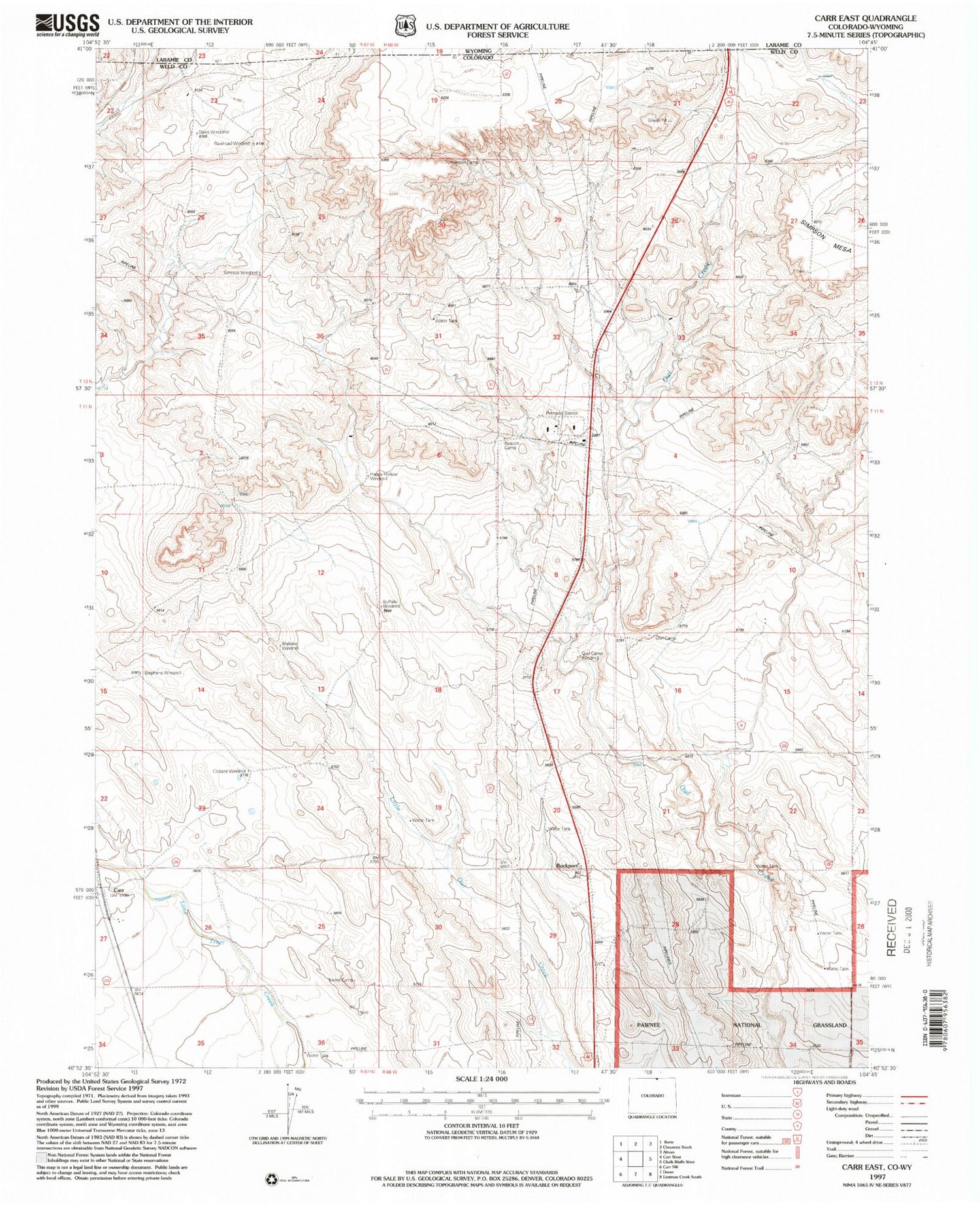Classic USGS Carr East Colorado 7.5'x7.5' Topo Map Image