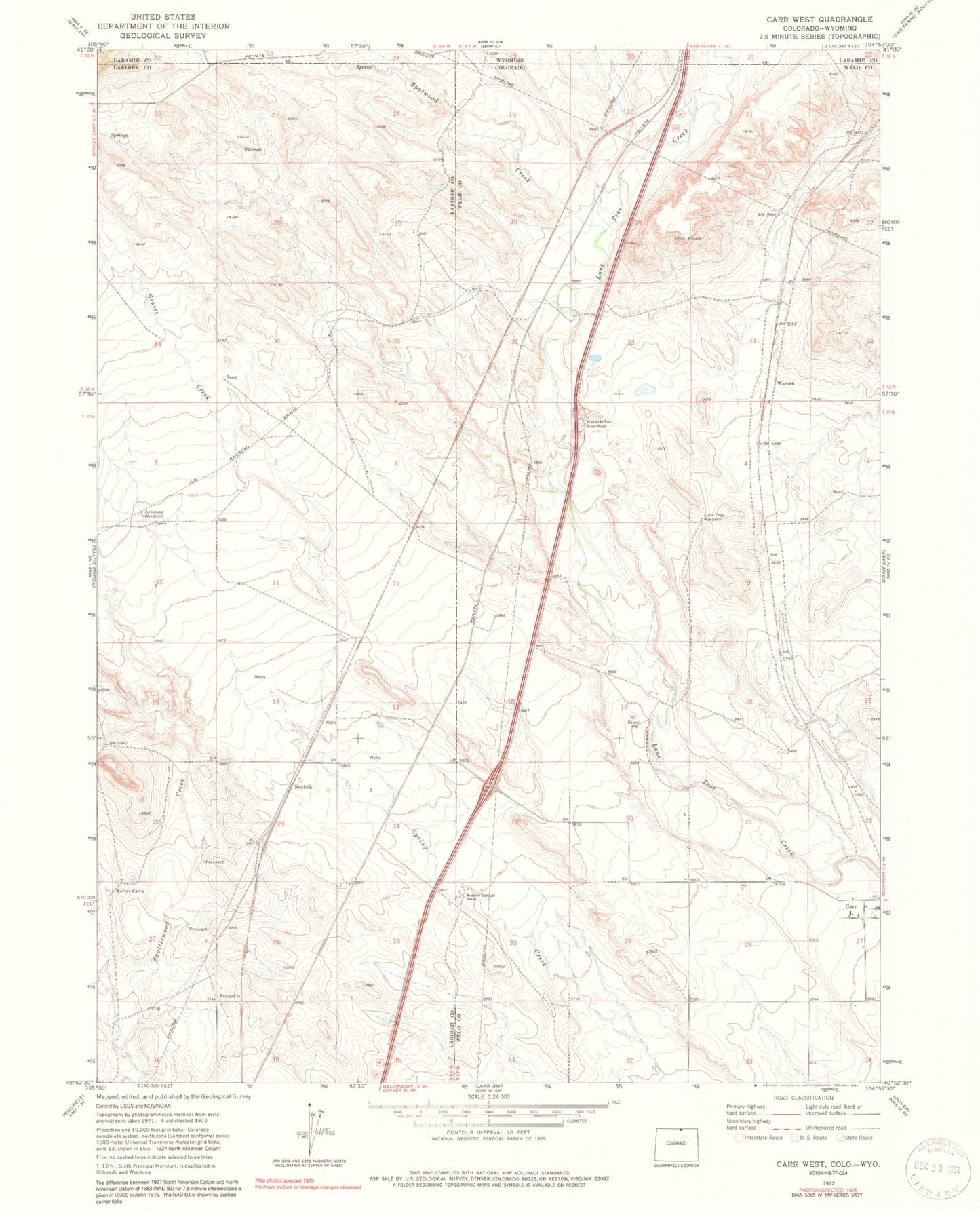 Classic USGS Carr West Colorado 7.5'x7.5' Topo Map Image