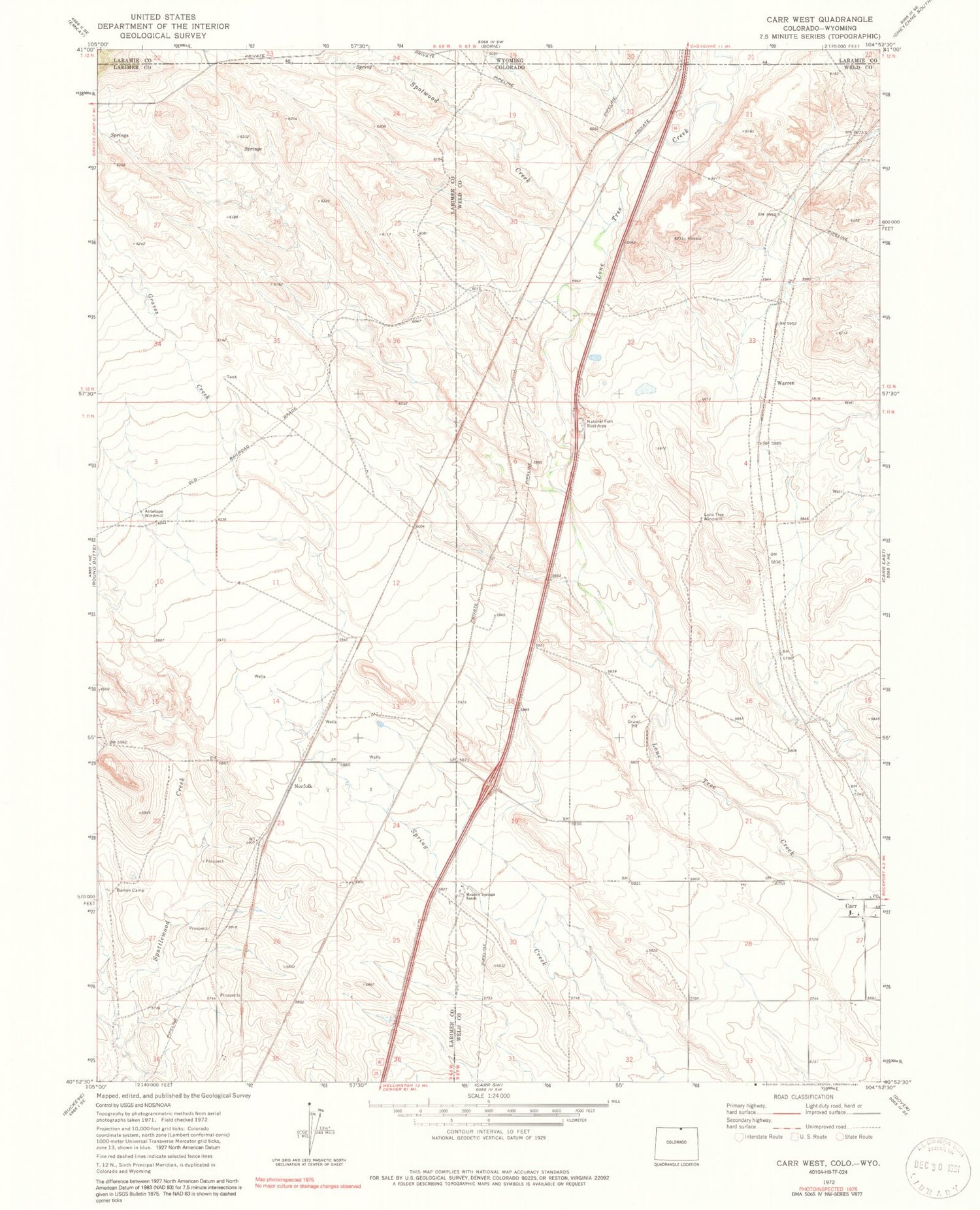 Classic USGS Carr West Colorado 7.5'x7.5' Topo Map Image
