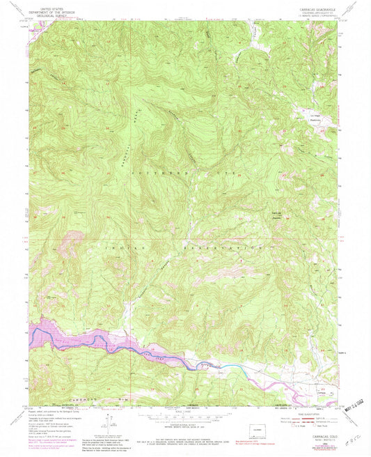 Classic USGS Carracas Colorado 7.5'x7.5' Topo Map Image