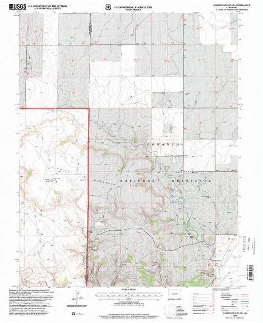 Classic USGS Carrizo Mountain Colorado 7.5'x7.5' Topo Map Image