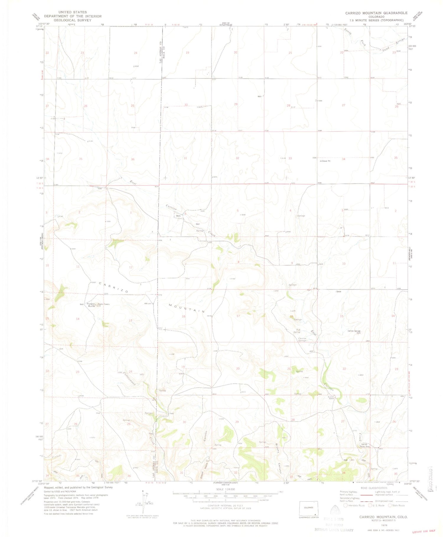 Classic USGS Carrizo Mountain Colorado 7.5'x7.5' Topo Map Image