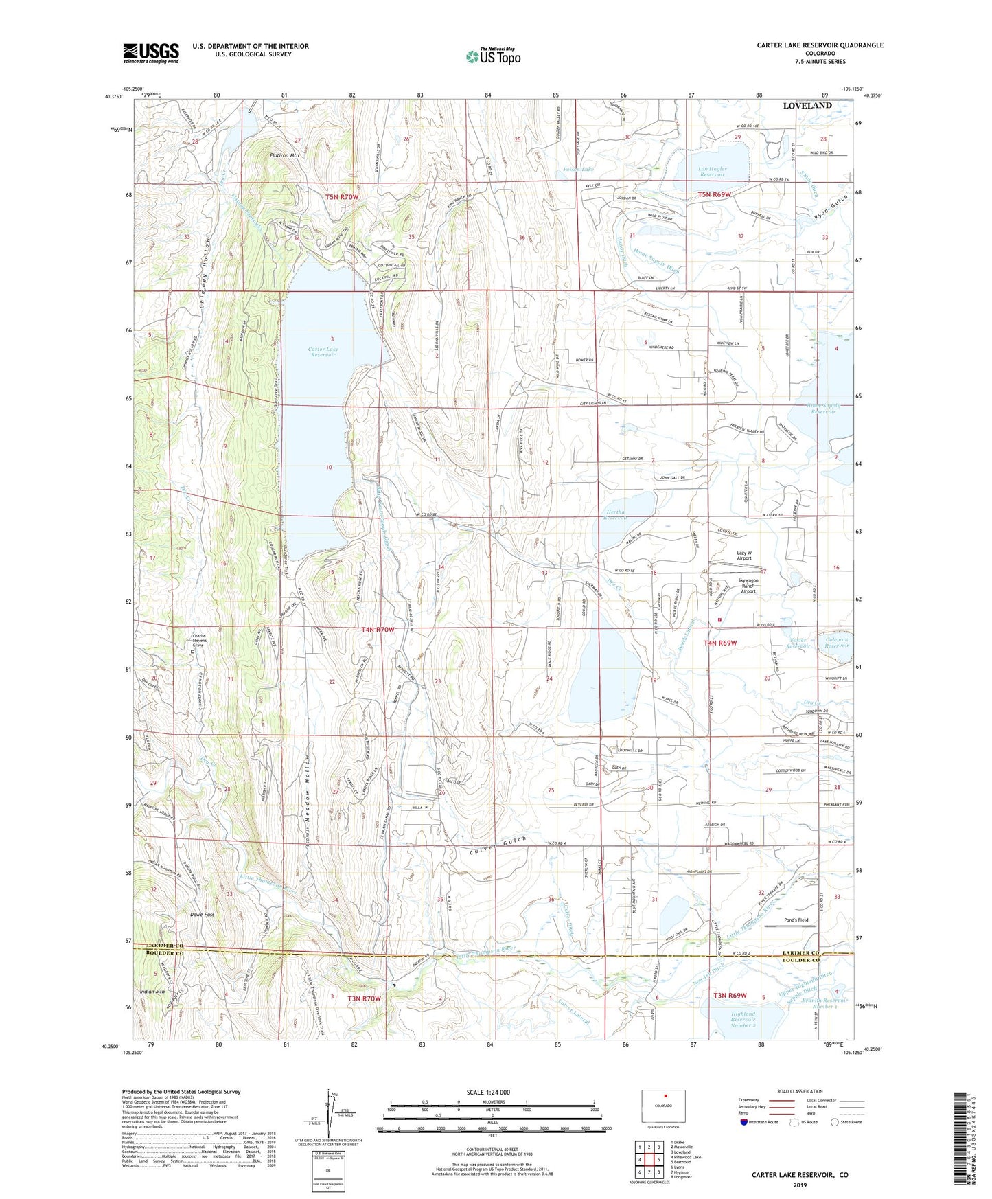 Carter Lake Reservoir Colorado US Topo Map Image