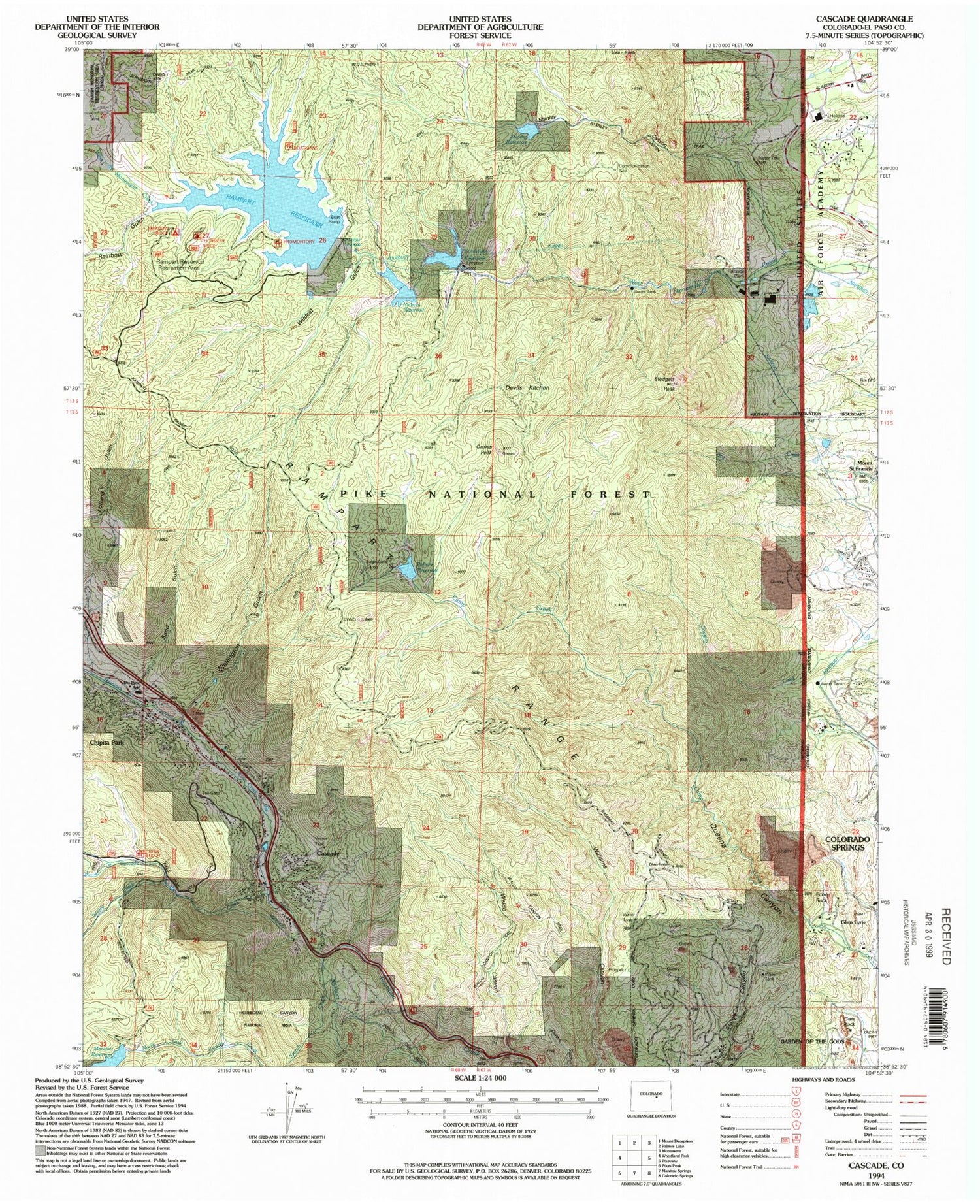 Classic USGS Cascade Colorado 7.5'x7.5' Topo Map Image