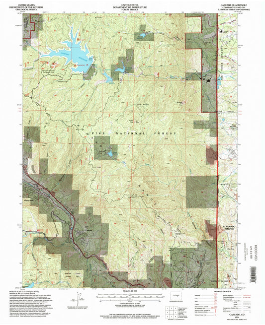 Classic USGS Cascade Colorado 7.5'x7.5' Topo Map Image