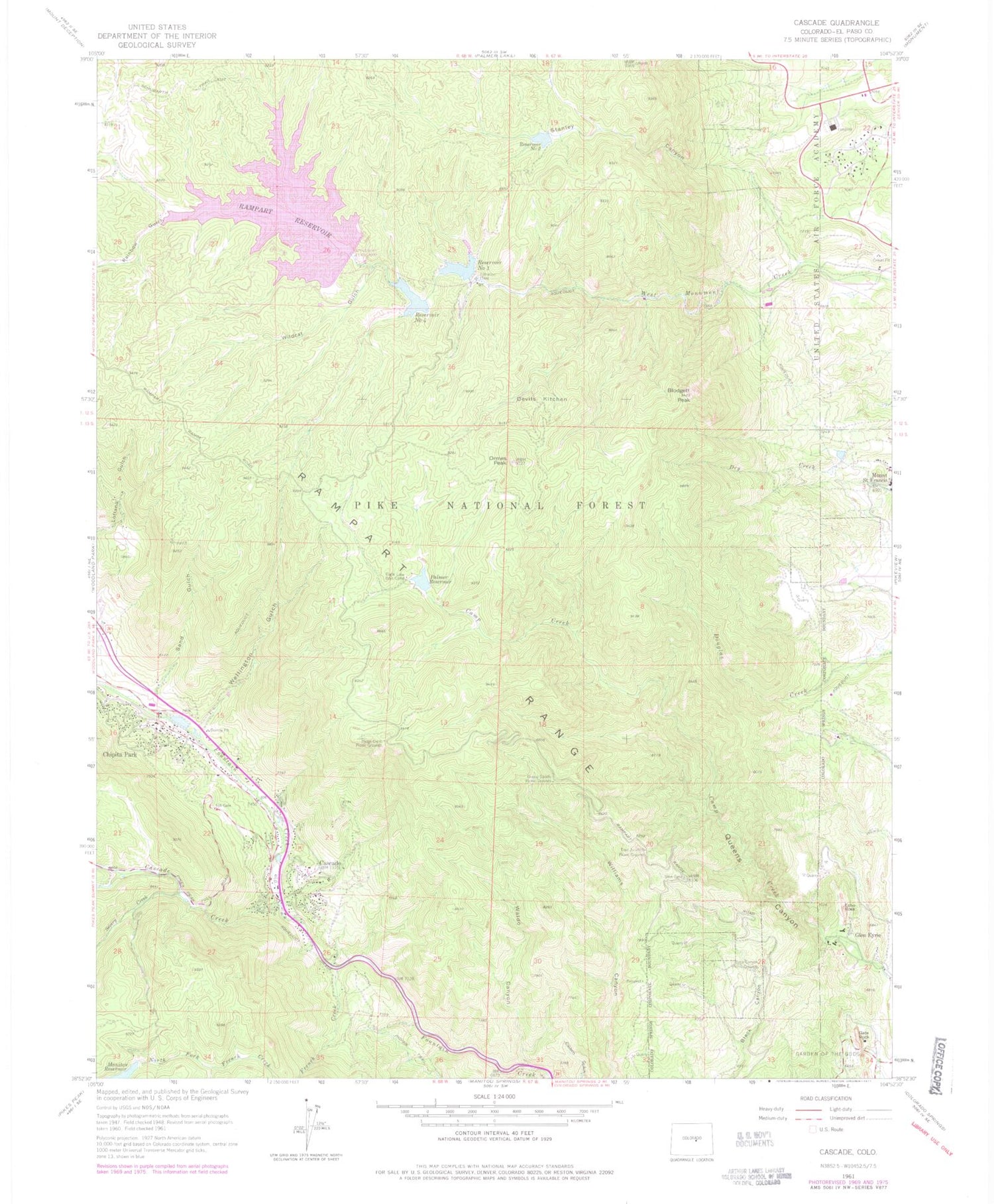 Classic USGS Cascade Colorado 7.5'x7.5' Topo Map Image