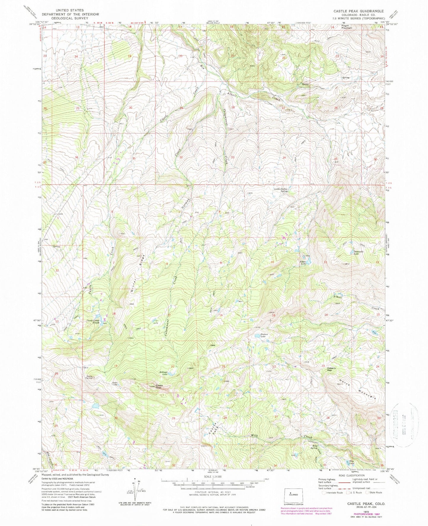 Classic USGS Castle Peak Colorado 7.5'x7.5' Topo Map Image