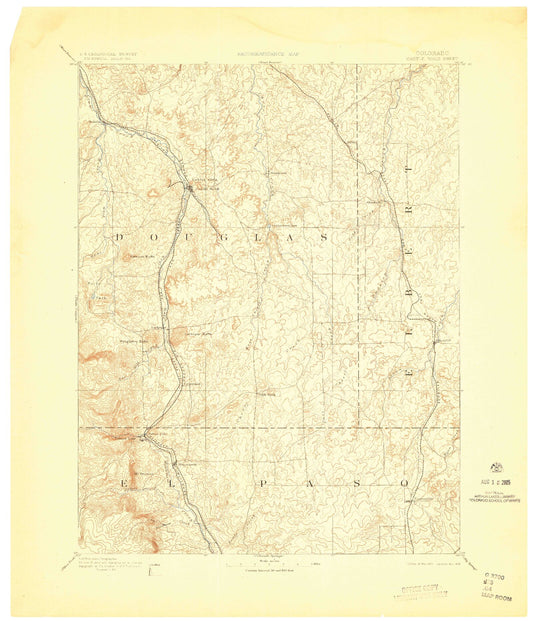 Historic 1894 Castle Rock Colorado 30'x30' Topo Map Image