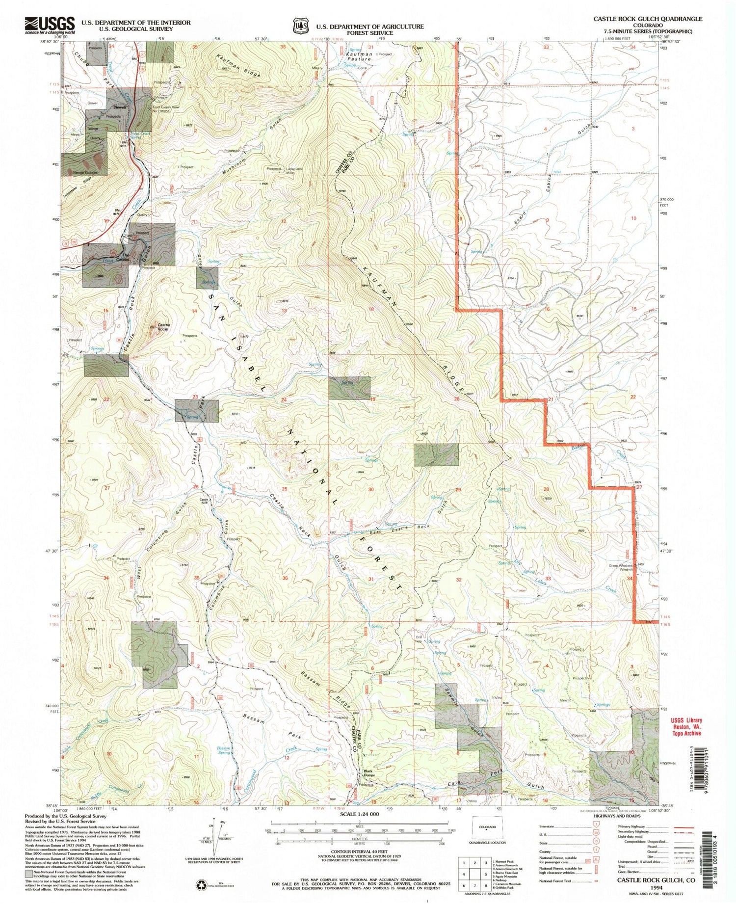 Classic USGS Castle Rock Gulch Colorado 7.5'x7.5' Topo Map Image